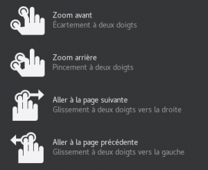 Capture d'écran du résumé des gestes tactiles (Evince 3.22.1) 